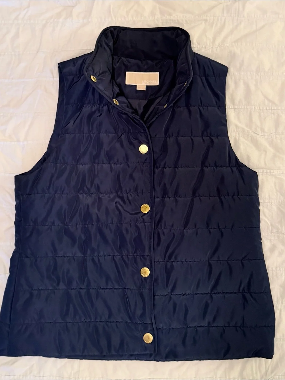 Michael Kors Navy Quilted Gold-Snap Puffer Vest